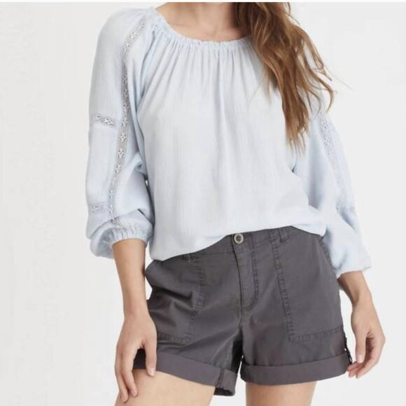 Sanctuary XXL Blouse Say So Lace-Inset Convertible On or Off-Shoulder Light Blue - Picture 3 of 8